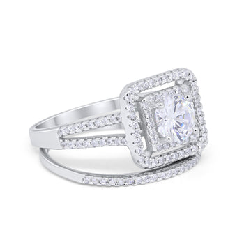 Halo Round Simulated Cubic Zirconia Engagement Bridal Piece Ring 925 Sterling Silver